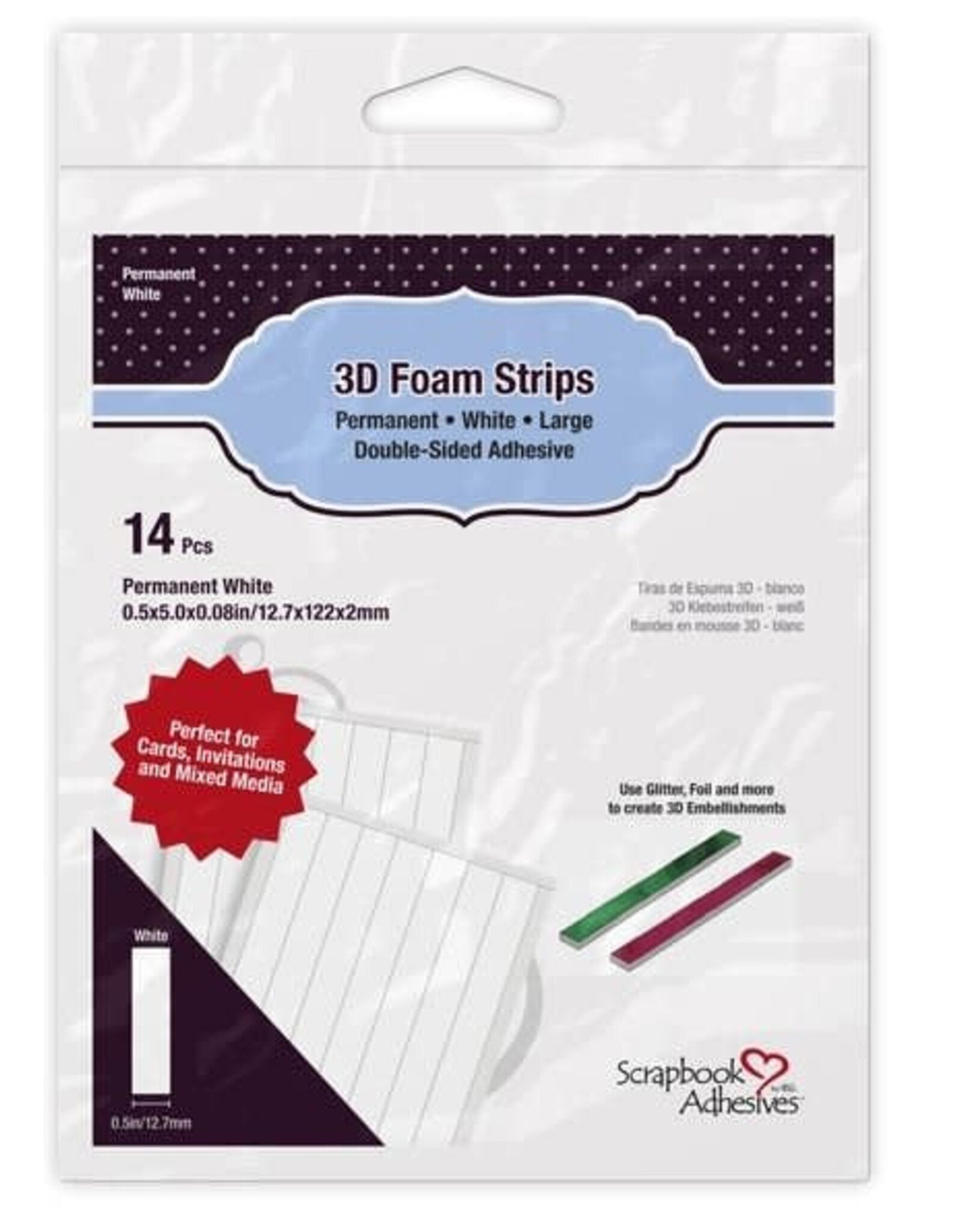 Scrapbook Adhesives 3D Foam Strips - White - Large