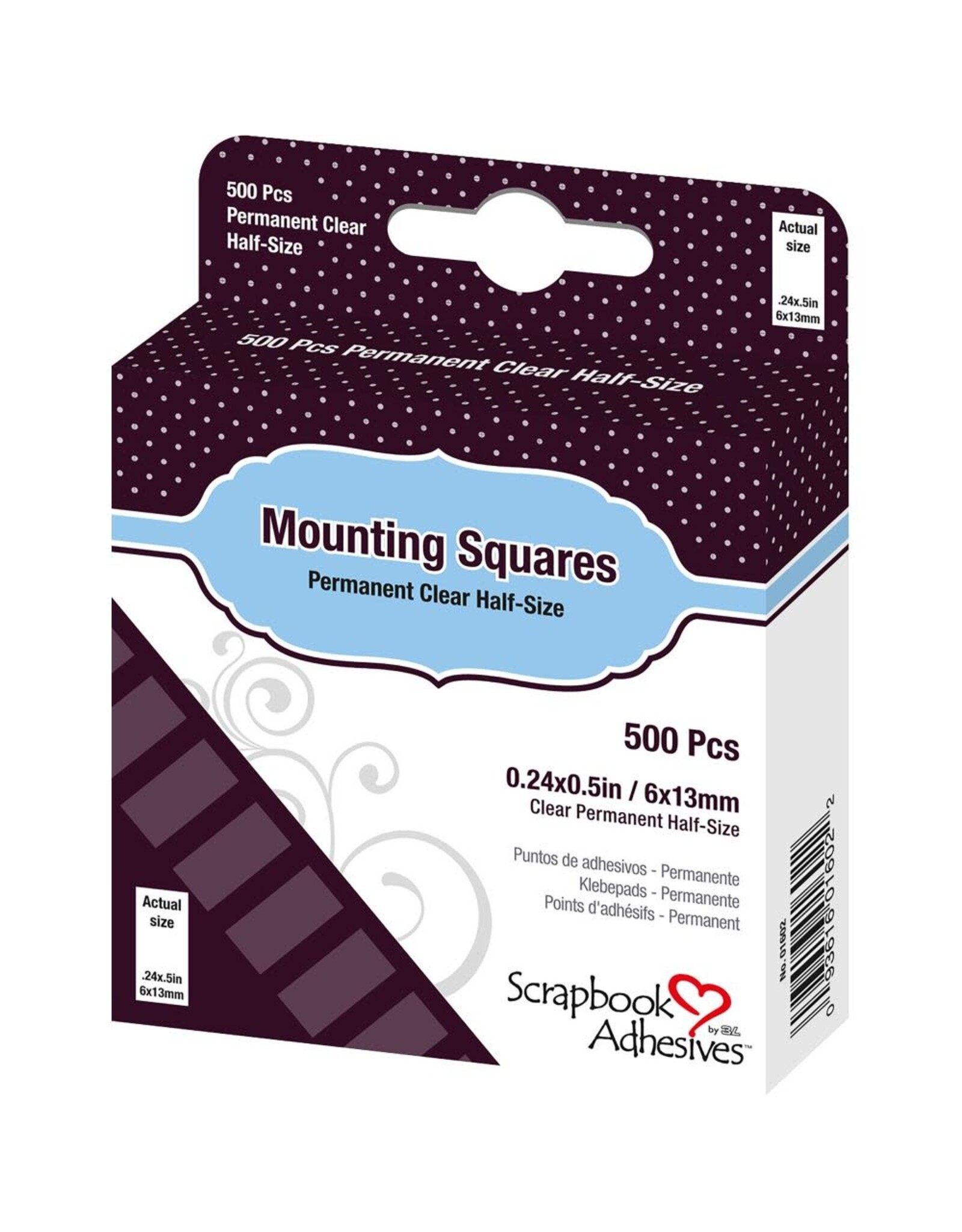 Scrapbook Adhesives Mounting Squares - Clear - Half Size - .24x.5in - 500 pcs