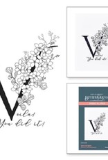 Spellbinders Everyday Occasion Floral Alphabet Collection - Floral V and Sentiment - Press Plates