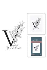 Spellbinders Everyday Occasion Floral Alphabet Collection - Floral V and Sentiment Press Plate