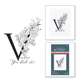 Spellbinders BetterPress - Everyday Occasion Floral Alphabet Collection - Floral V and Sentiment Press Plate