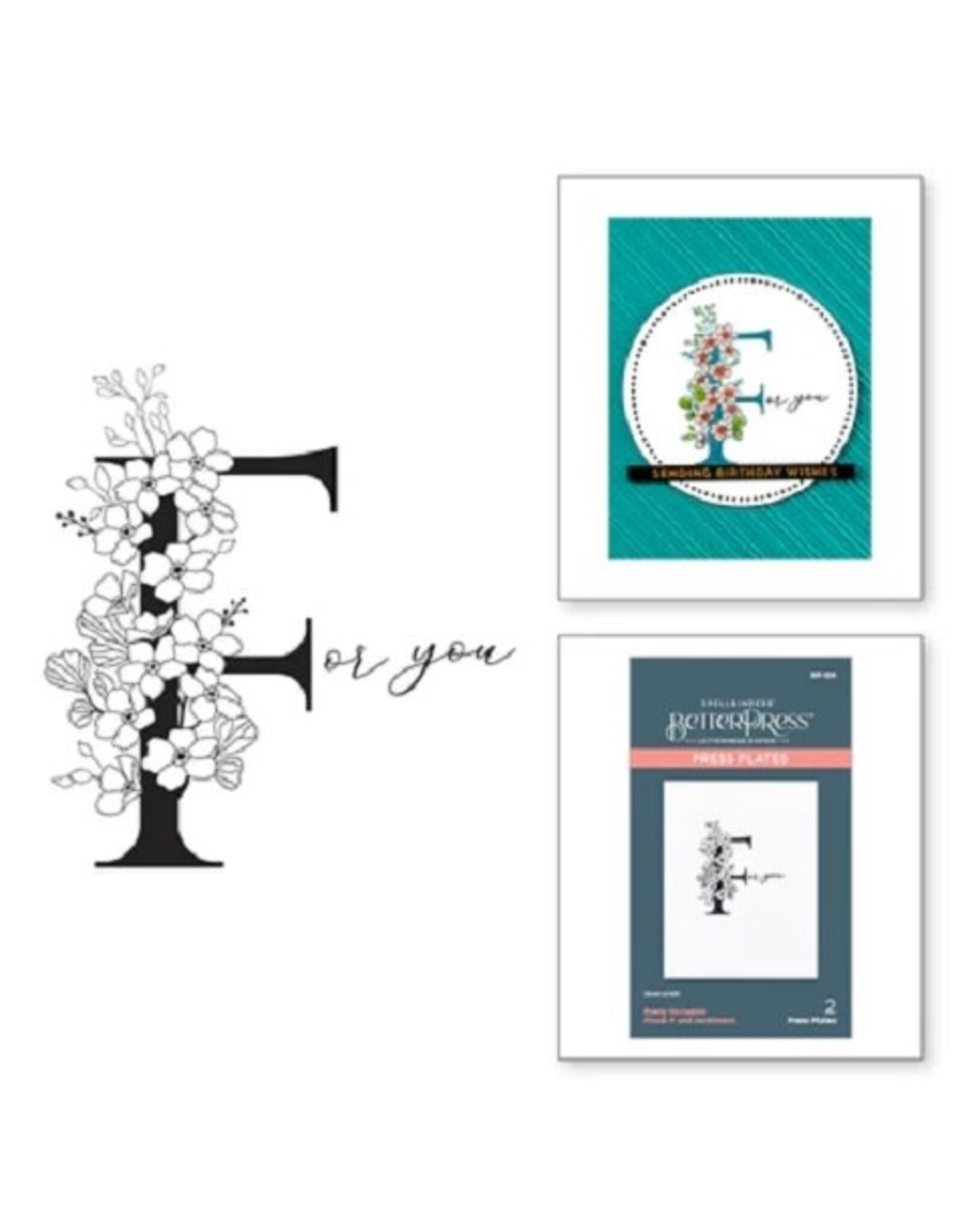 Spellbinders Everyday Occasion Floral Alphabet Collection - Floral F and Sentiment Press Plate