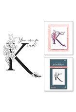 Spellbinders Everyday Occasion Floral Alphabet Collection - Floral K and Sentiment Press Plate
