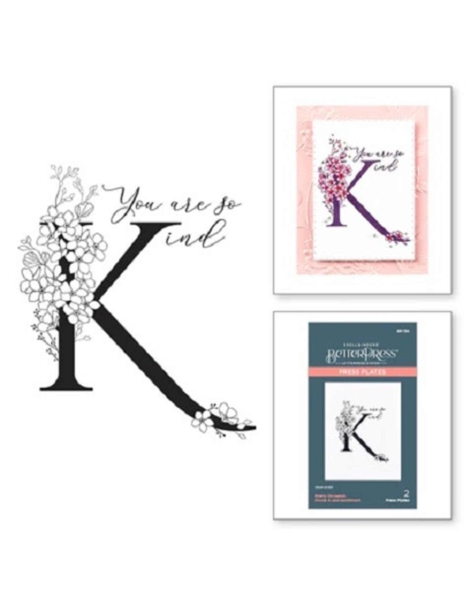 Spellbinders Everyday Occasion Floral Alphabet Collection - Floral K and Sentiment Press Plate
