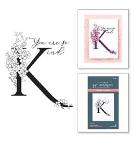 Spellbinders BetterPress - Everyday Occasion Floral Alphabet Collection - Floral K and Sentiment Press Plate