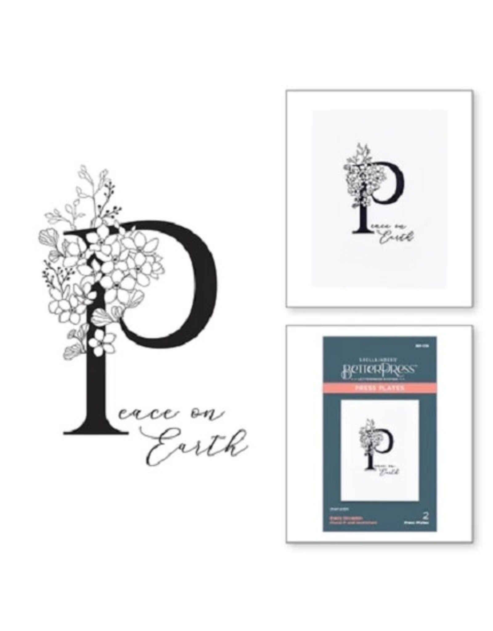 Spellbinders Everyday Occasion Floral Alphabet Collection - Floral P and Sentiment Press Plate