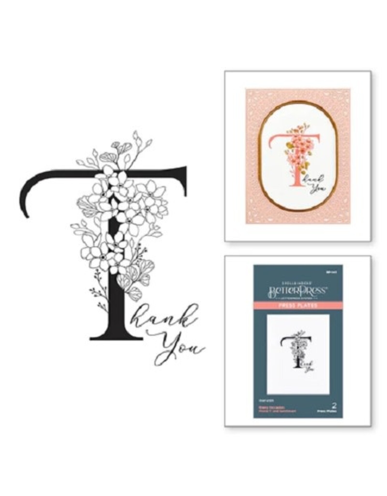Spellbinders Everyday Occasion Floral Alphabet Collection - Floral T and Sentiment Press Plate