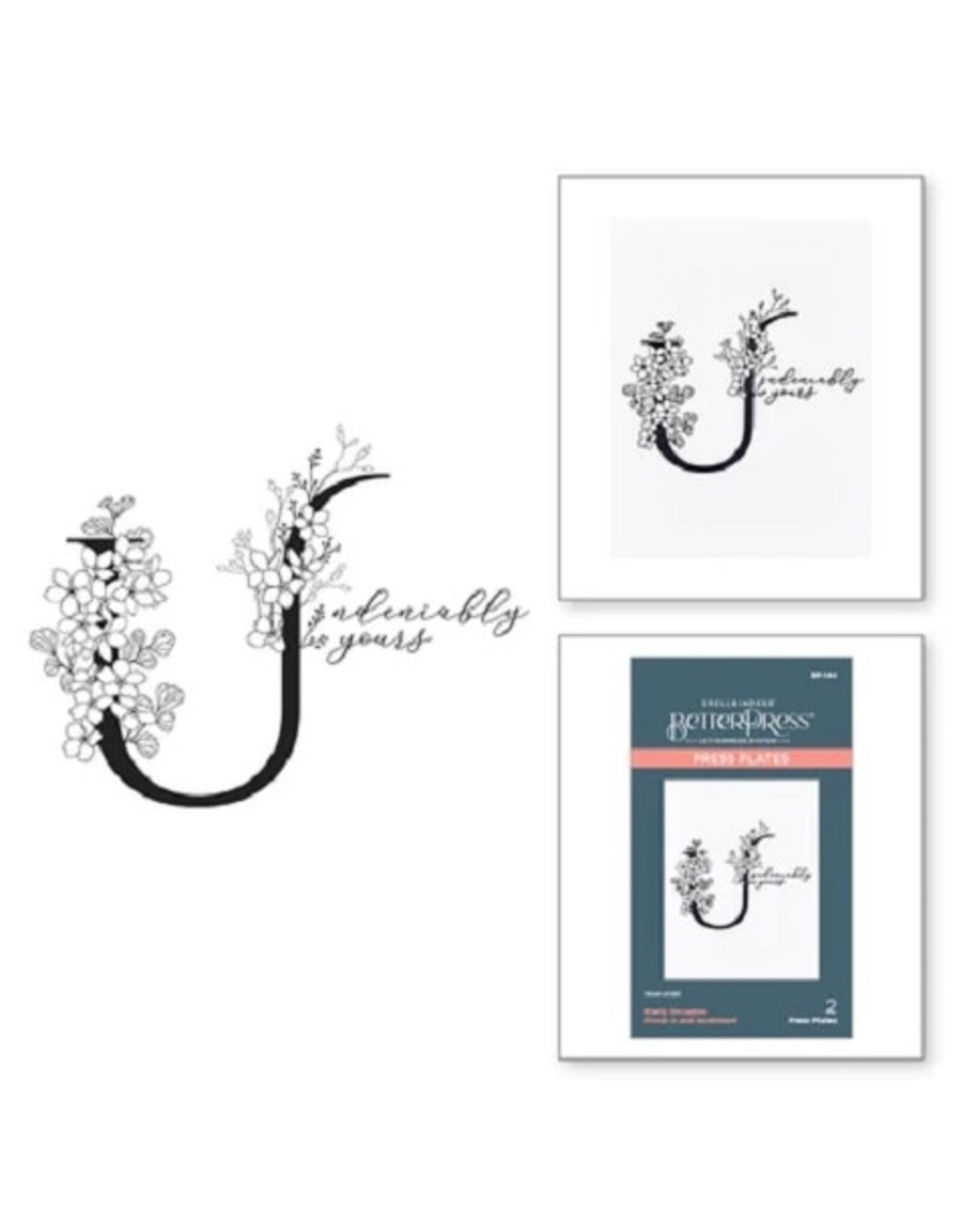 Spellbinders Everyday Occasion Floral Alphabet Collection - Floral U and Sentiment Press Plate