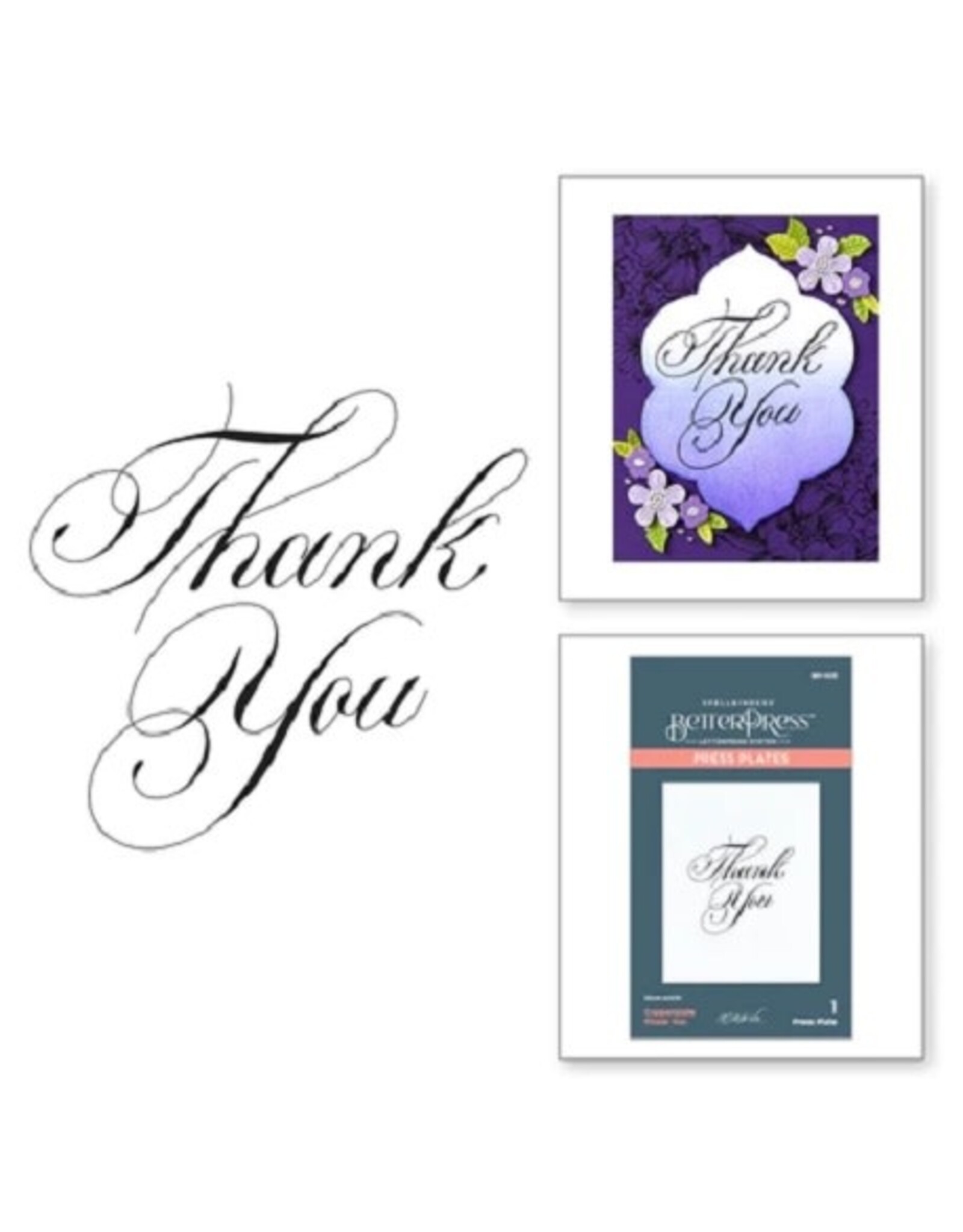 Spellbinders Copperplate Everyday Sentiments Collection - Copperplate Thank You  Press Plate