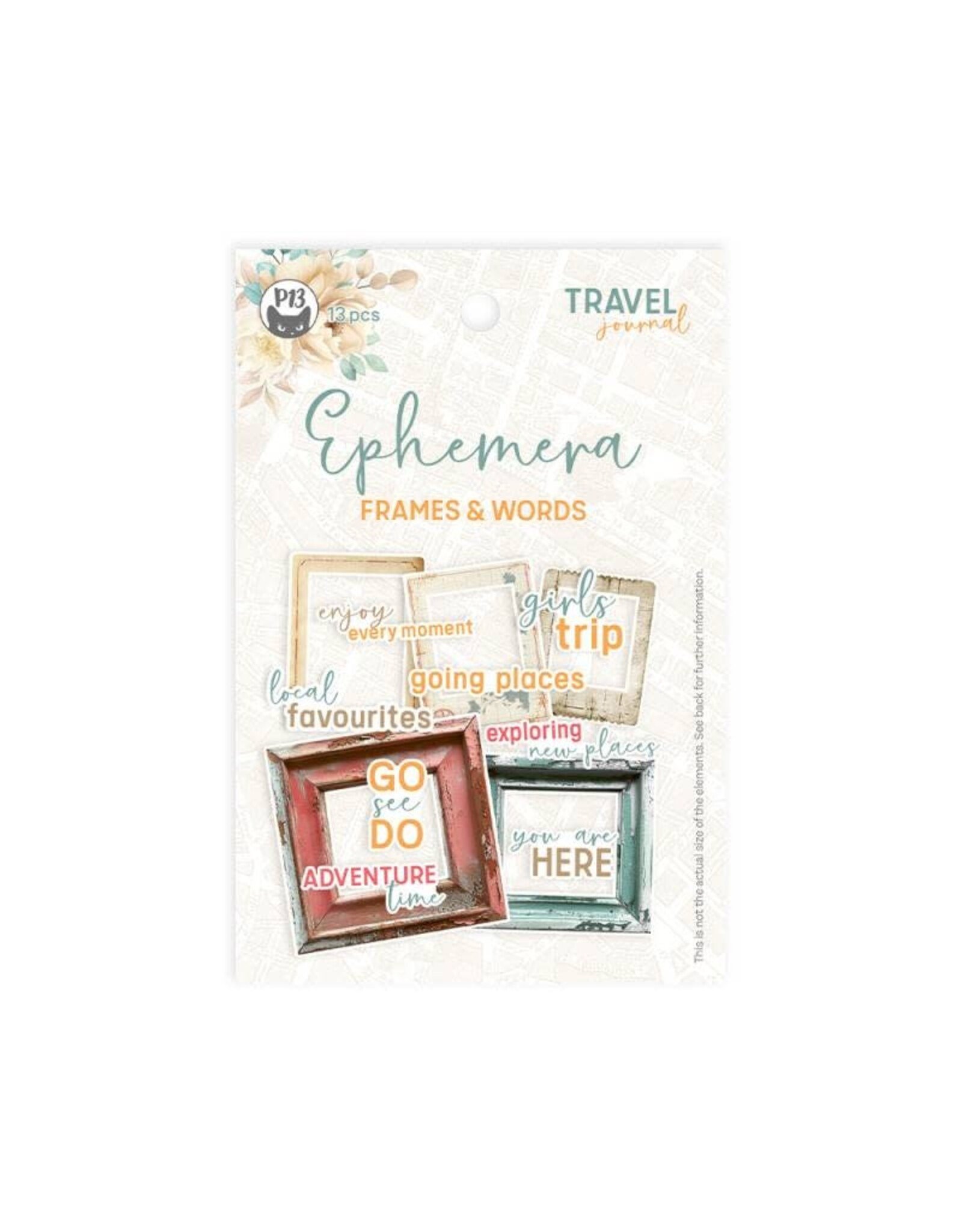 P13 Travel Journal Ephemera set Frames and Words , 13pcs