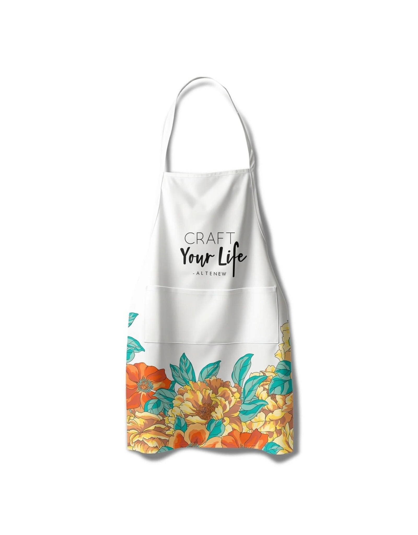 ALTENEW Artsy Apron: Orange & Yellow Billowing Peonies - White