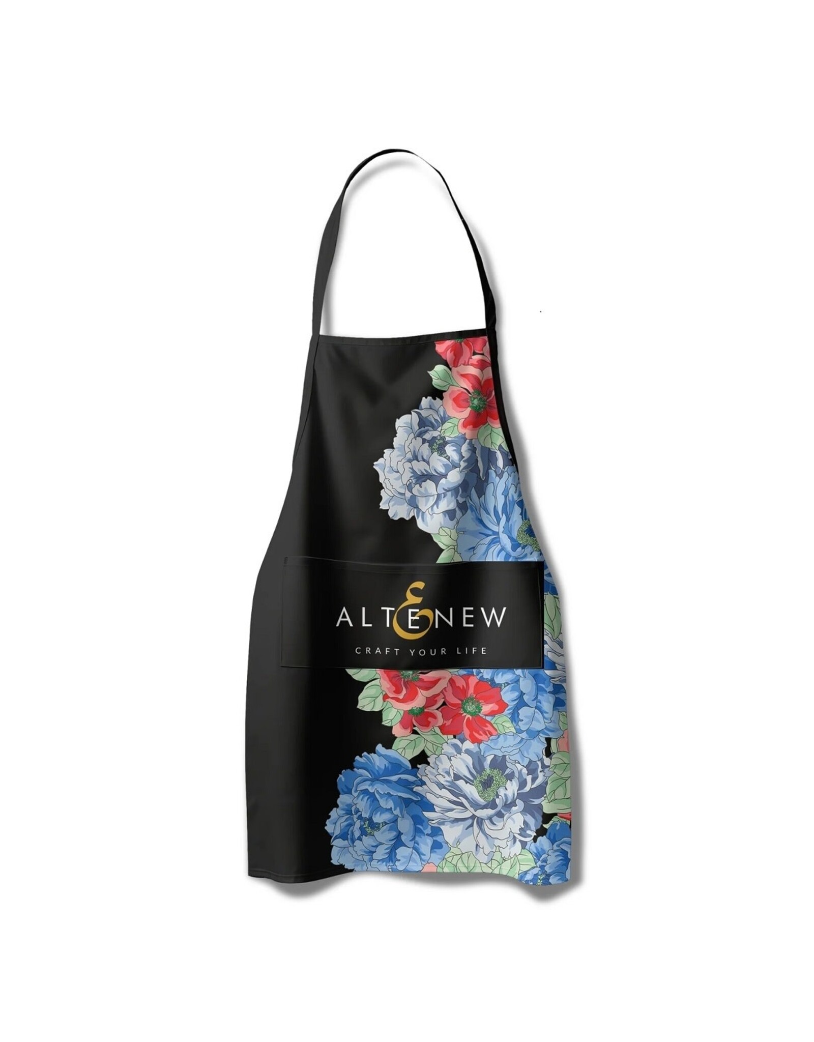 ALTENEW Artsy Apron: Red & Blue Billowing Peonies - Black