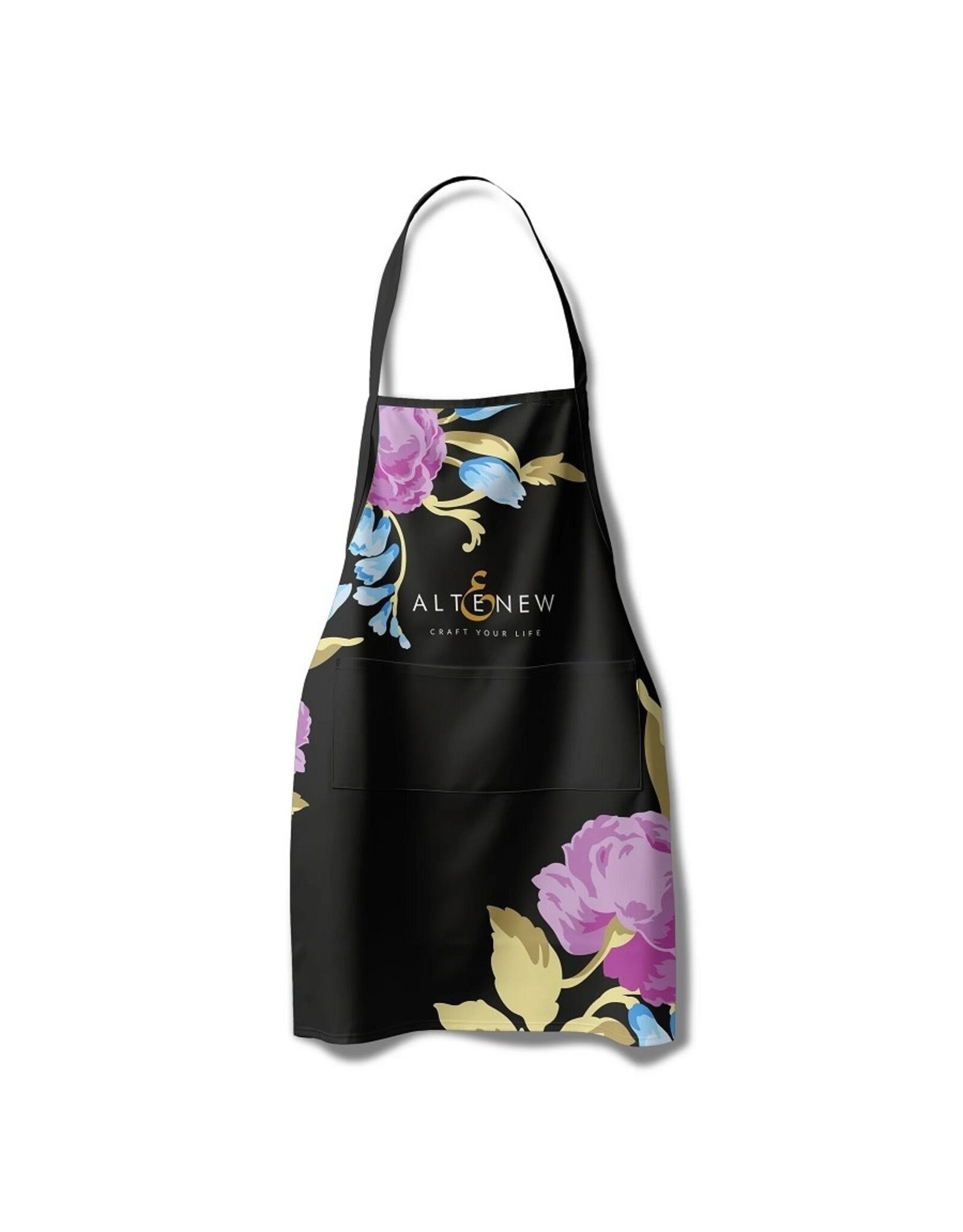 ALTENEW Artsy Apron: Blue & Purple Ornamental Bouquet - Black