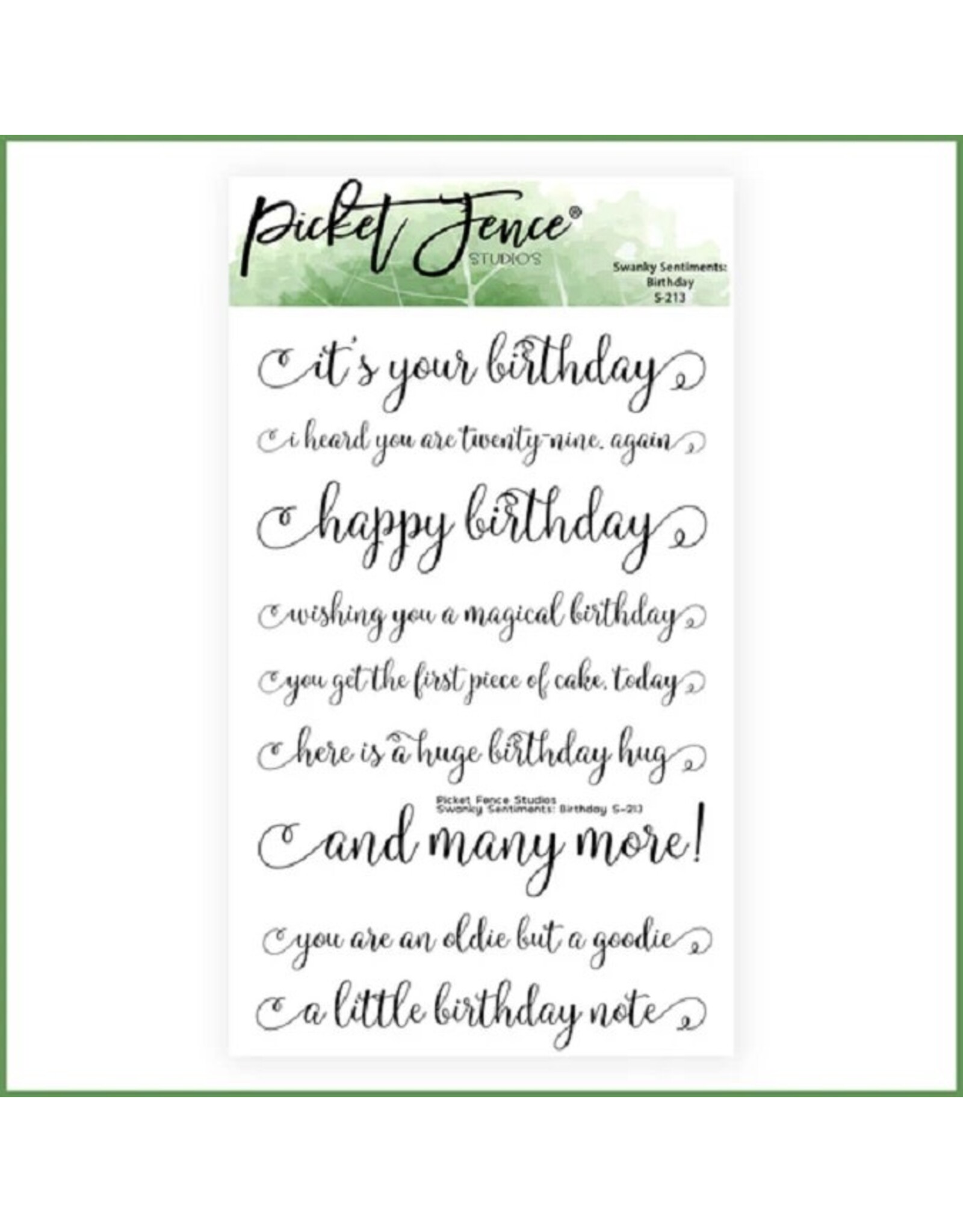 PICKET FENCE STUDIOS Swanky Sentiments: Birthday Stamp Set 4x6