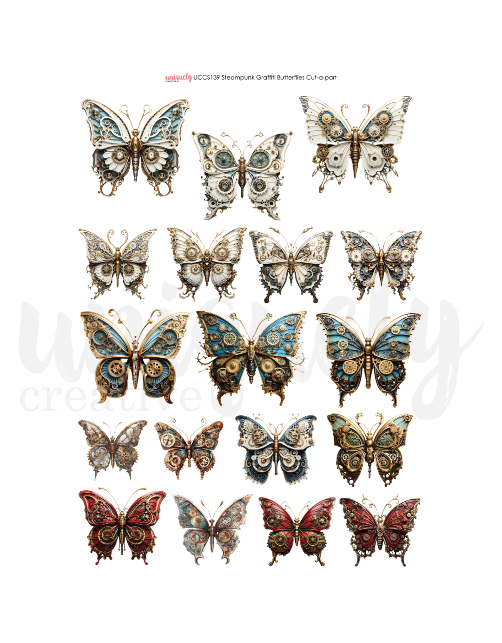 Uniquely Creative Steampunk Graffiti Butterflies Cut-a-part Sheet