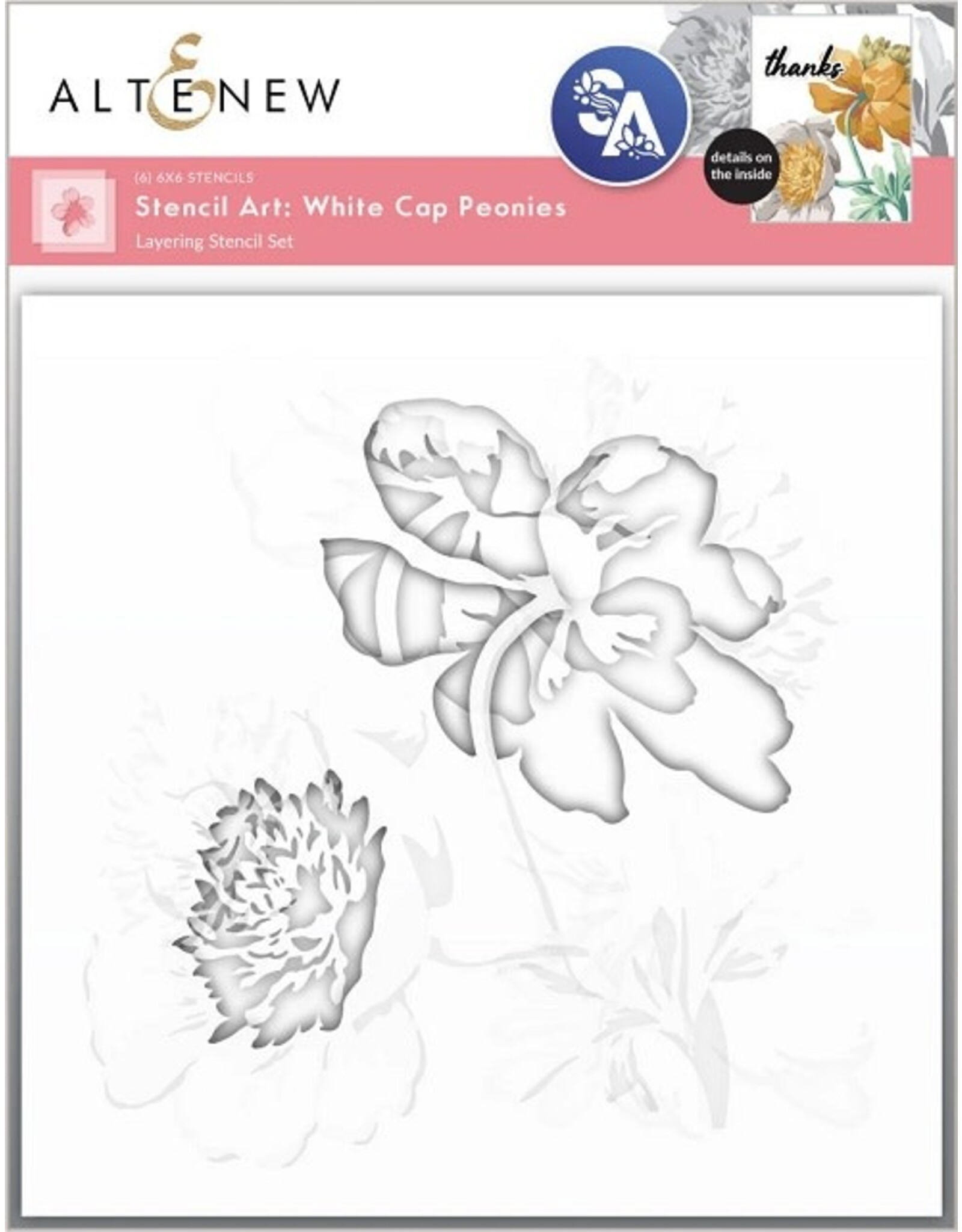 ALTENEW Stencil Art: White Cap Peonies Layering Stencil Set 6 in 1