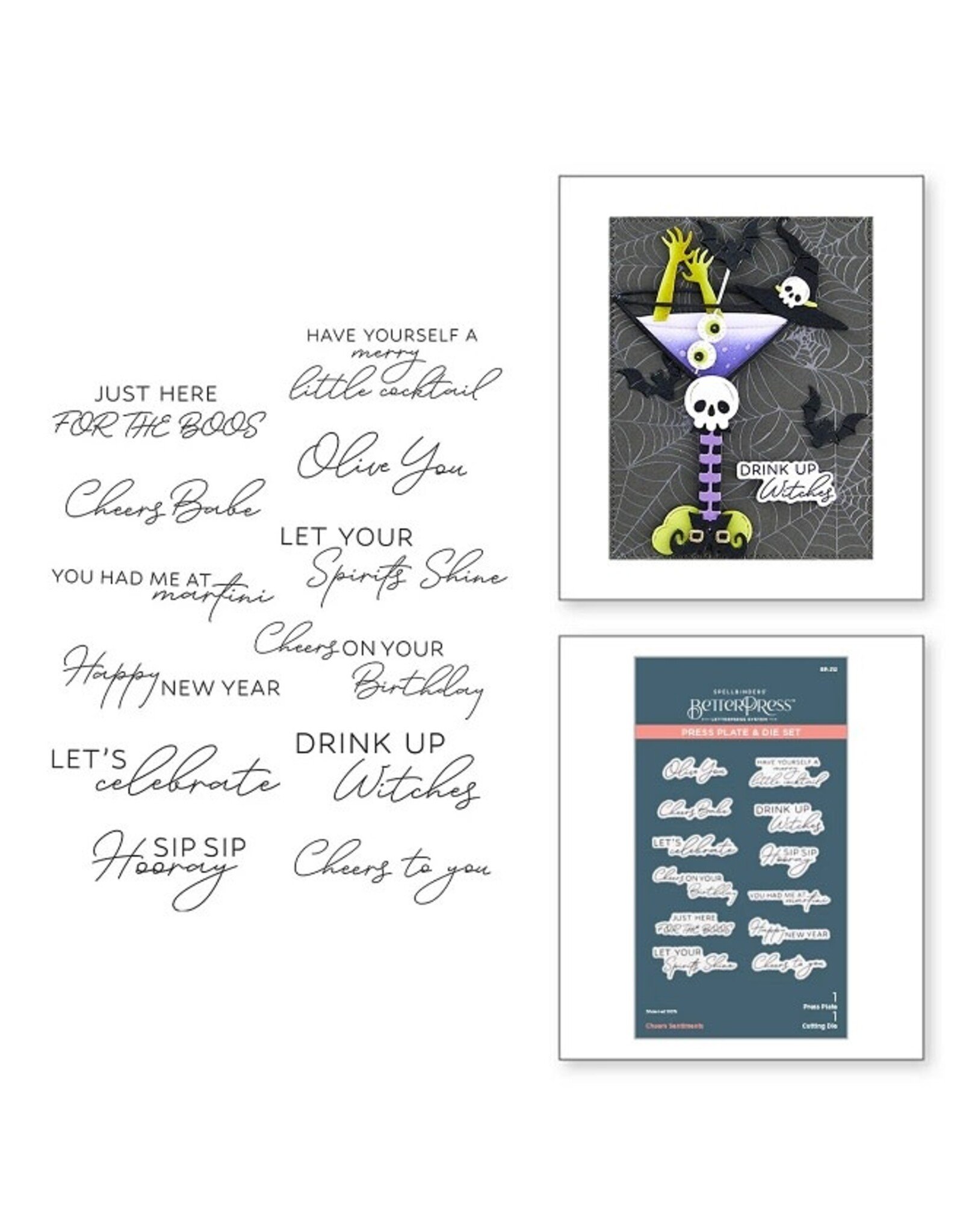 Spellbinders Happy Hour Collection - Cheers Sentiments Press Plate & Die Set