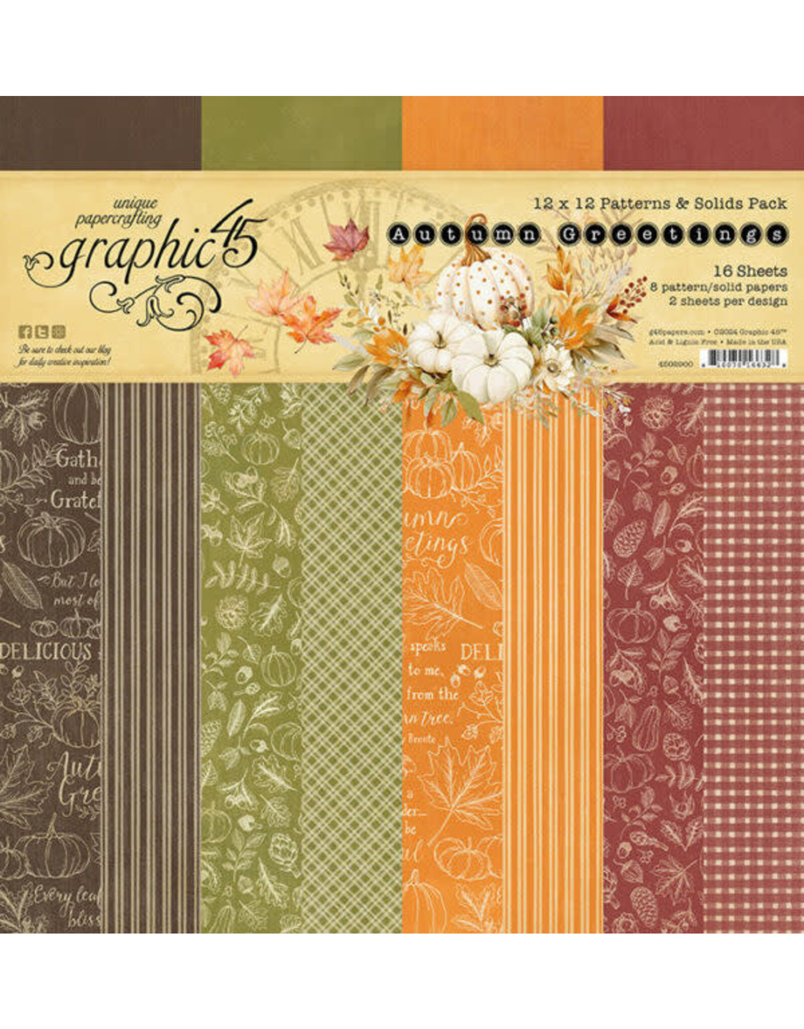 Graphic 45 Autumn Greetings 12x12 Patterns & Solids Pack