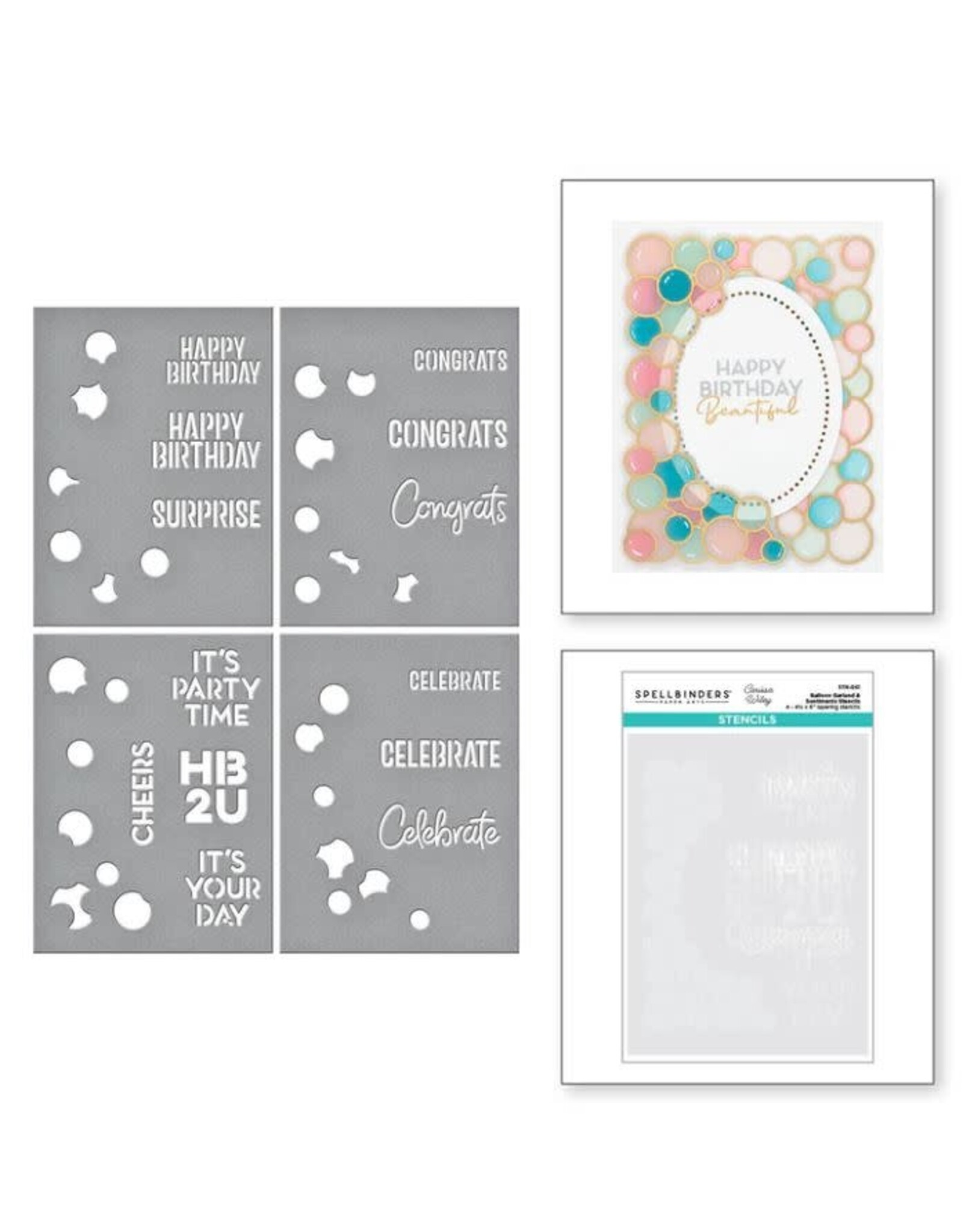 Spellbinders Balloon Garland & Sentiments Stencils - 4 pcs