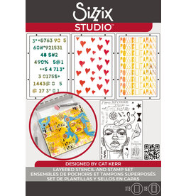 Sizzix Sizzix Studio Stamps Sety 13 Pcs and 3 pcs Stencils Possiblitarian by Cat Kerr