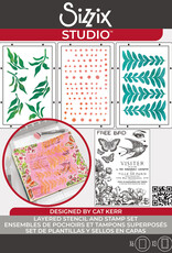 Sizzix Sizzix Studio Stamps Set 6 pcs and 3 pc Stencils Visiter by Cat Kerr