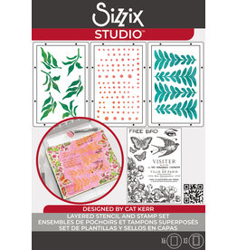 Sizzix Sizzix Studio Stamps Set 6 pcs and 3 pc Stencils Visiter by Cat Kerr