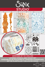 Sizzix Sizzix Studio Stamps Set 14 pcs and 3 Pcs Stencilsornate by Vic Hollins