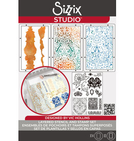 Sizzix Sizzix Studio Stamps Set 14 pcs and 3 Pcs Stencilsornate by Vic Hollins