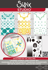 Sizzix Sizzix Studio Stamps Set 18 pcs and 3 Pcs Stencils Geometric by Vic Hollins