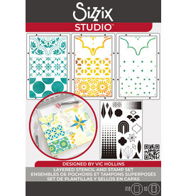 Sizzix Sizzix Studio Stamps Set 18 pcs and 3 Pcs Stencils Geometric by Vic Hollins