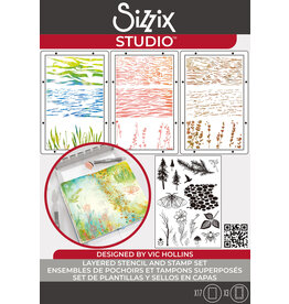Sizzix Sizzix Studio Stamps Set 17 pcs and 3 pcs Stencils Nature by Vic Hollins