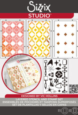 Sizzix Sizzix Studio Stamps Set 15 pcs and 3 pcs Stencils Retro by Vic Hollins