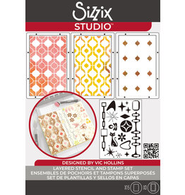 Sizzix Sizzix Studio Stamps Set 15 pcs and 3 pcs Stencils Retro by Vic Hollins
