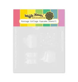 Waffle Flower Postage Collage Cupcake - Stencils