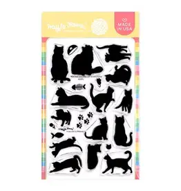 Waffle Flower Postage Collage Cat Silhouettes - Stamp