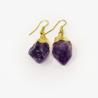 Amethyst Point Gold Plated Earrings
