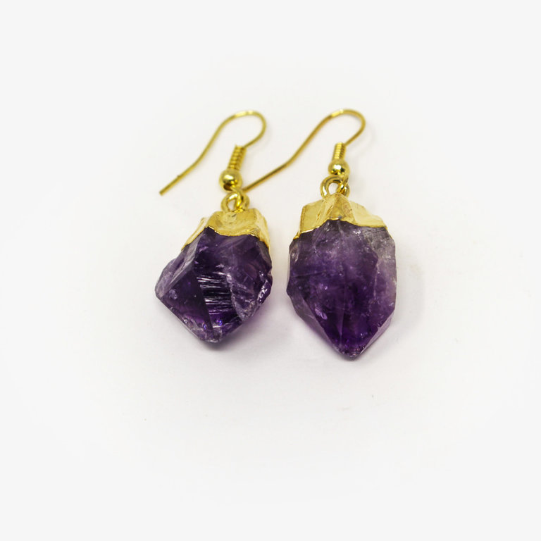 Amethyst Point Gold Plated Earrings