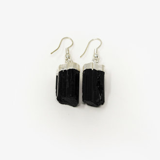 Black Tourmaline Silver Plated Earrings
