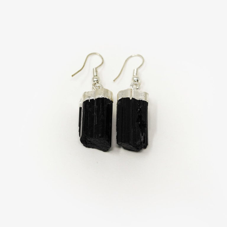 Black Tourmaline Silver Plated Earrings