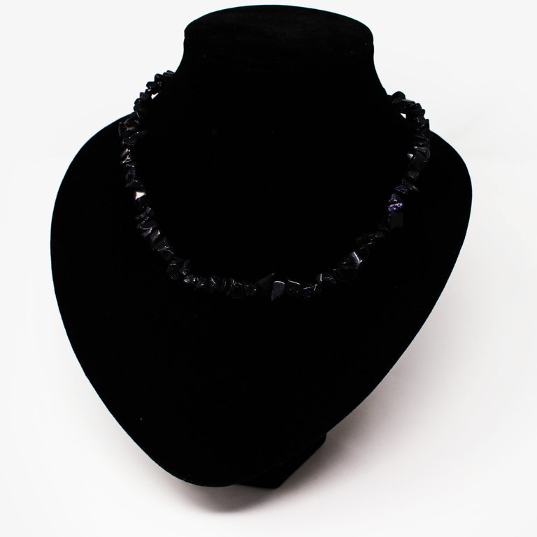 Blue Goldstone Gem Chip Necklace