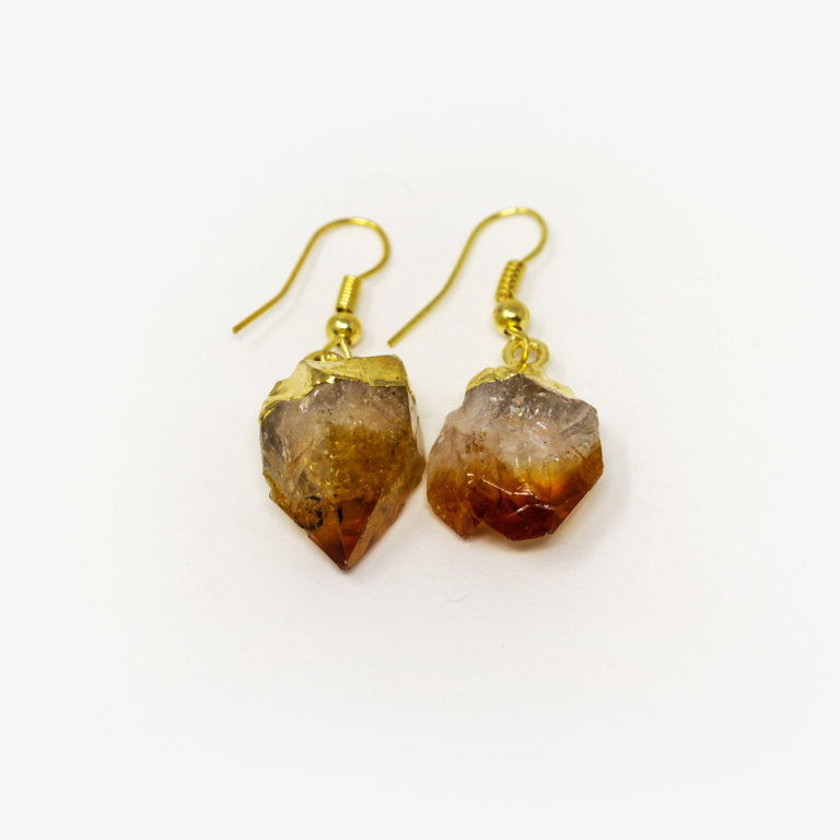 Citrine Point Gold Plated Earrings