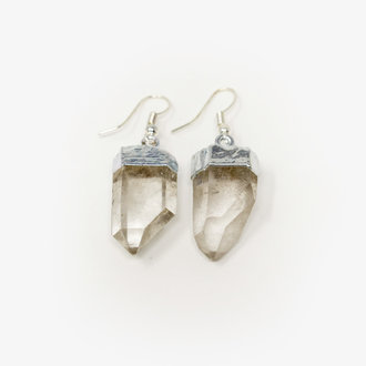 Clear Quartz Point Silver Plated Earrings
