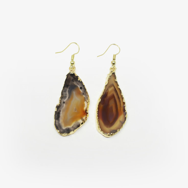 Agate Slice Gold Plated Earrings