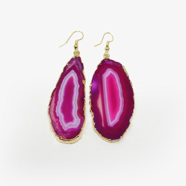 Agate Slice Gold Plated Earrings