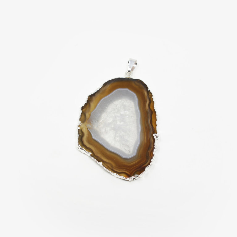 Agate Slice Silver Plated Pendant