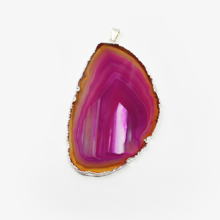 Agate Slice Silver Plated Pendant