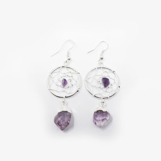 Amethyst Silver Plated Dream Catcher Earrings