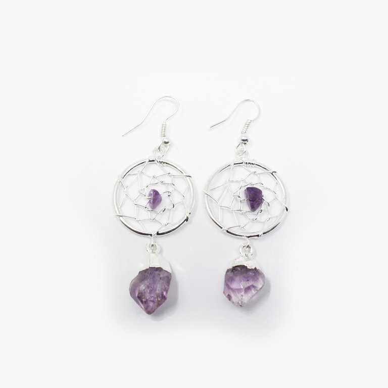 Amethyst Silver Plated Dream Catcher Earrings