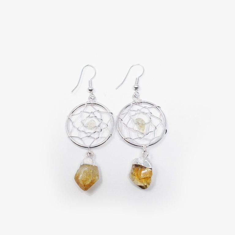 Citrine Silver Plated Dream Catcher Earrings