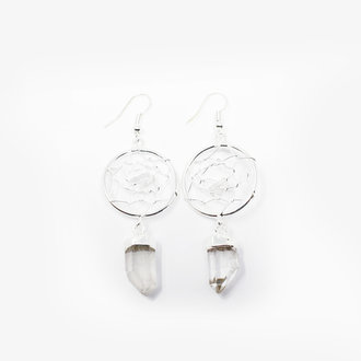Clear Quartz Silver Plated Dream Catcher Earrings